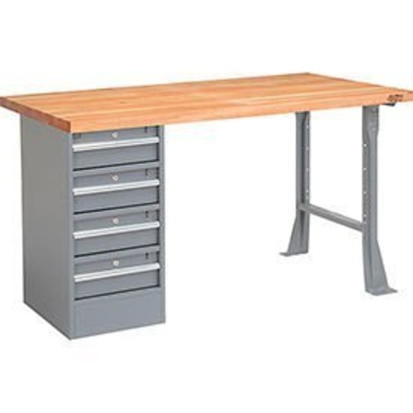 Global Equipment 60 x 30 Pedestal Workbench - 4 Drawers, Maple Block Square Edge - Gray 607676